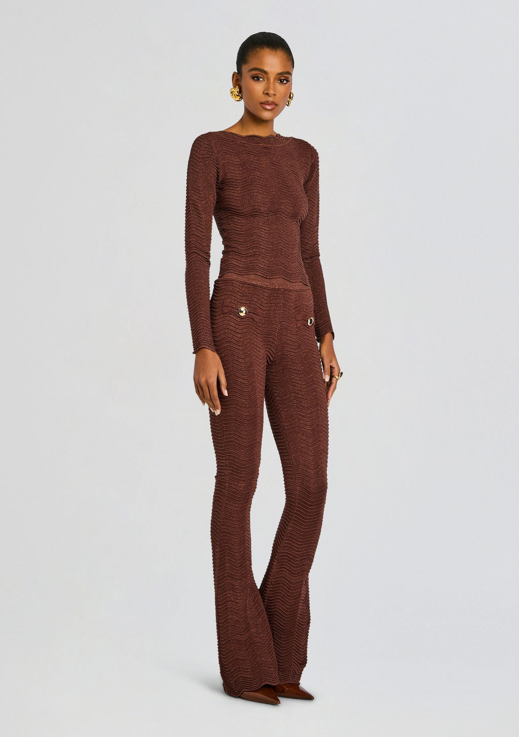 Galina Metallic Rib Knit Top by retrofête in Metallic Chocolate, product image 4