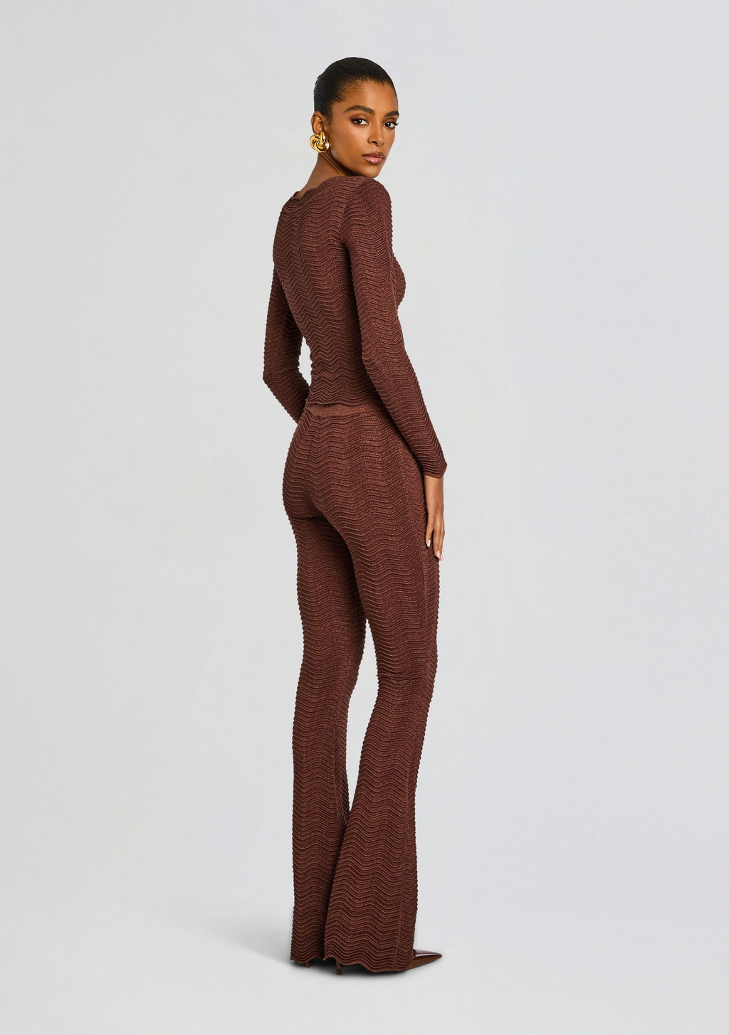 Galina Metallic Rib Knit Top by retrofête in Metallic Chocolate, product image 5