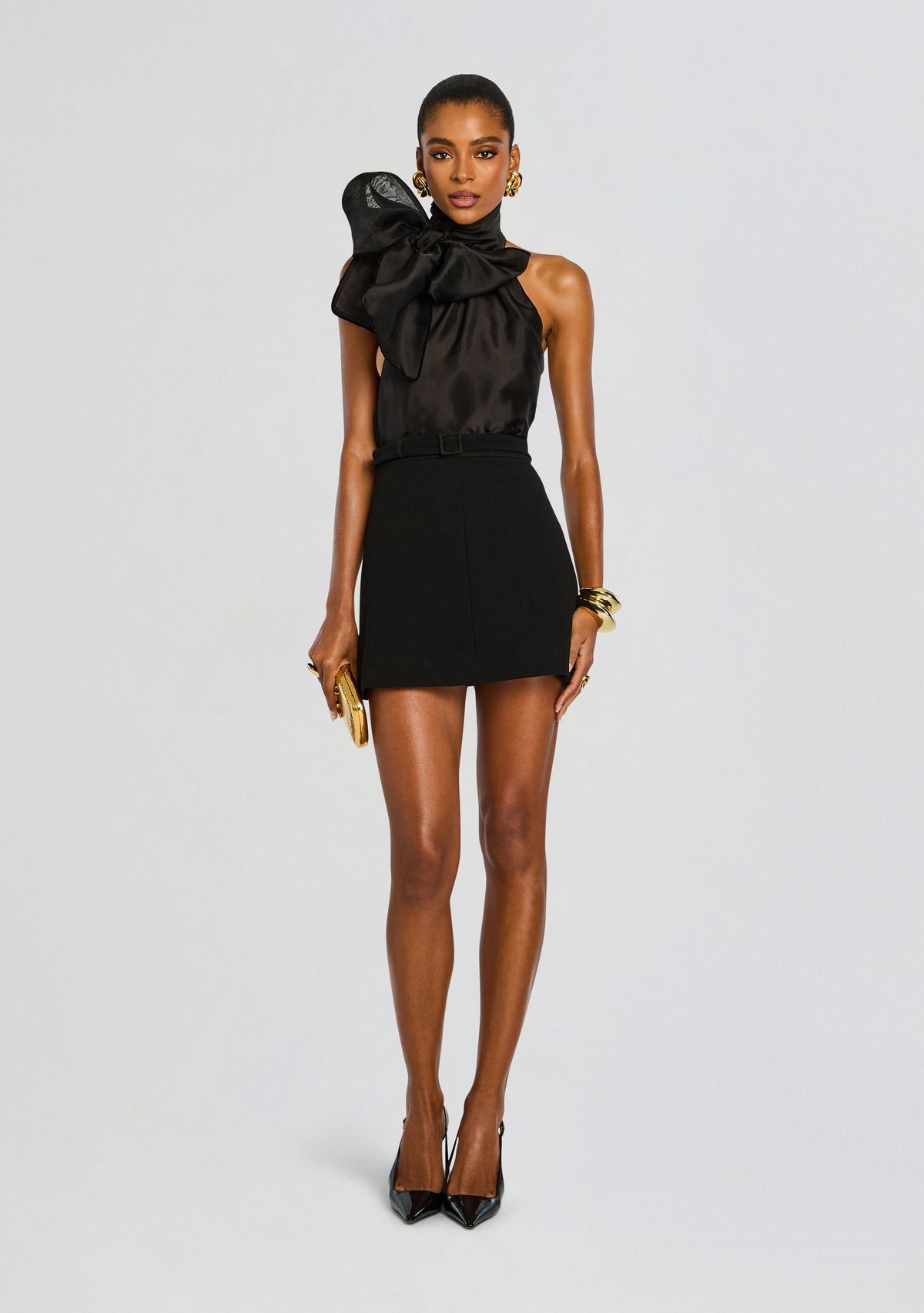 Jane A-Line Mini Skirt with Belt by Sans Faff in Black, product image 2