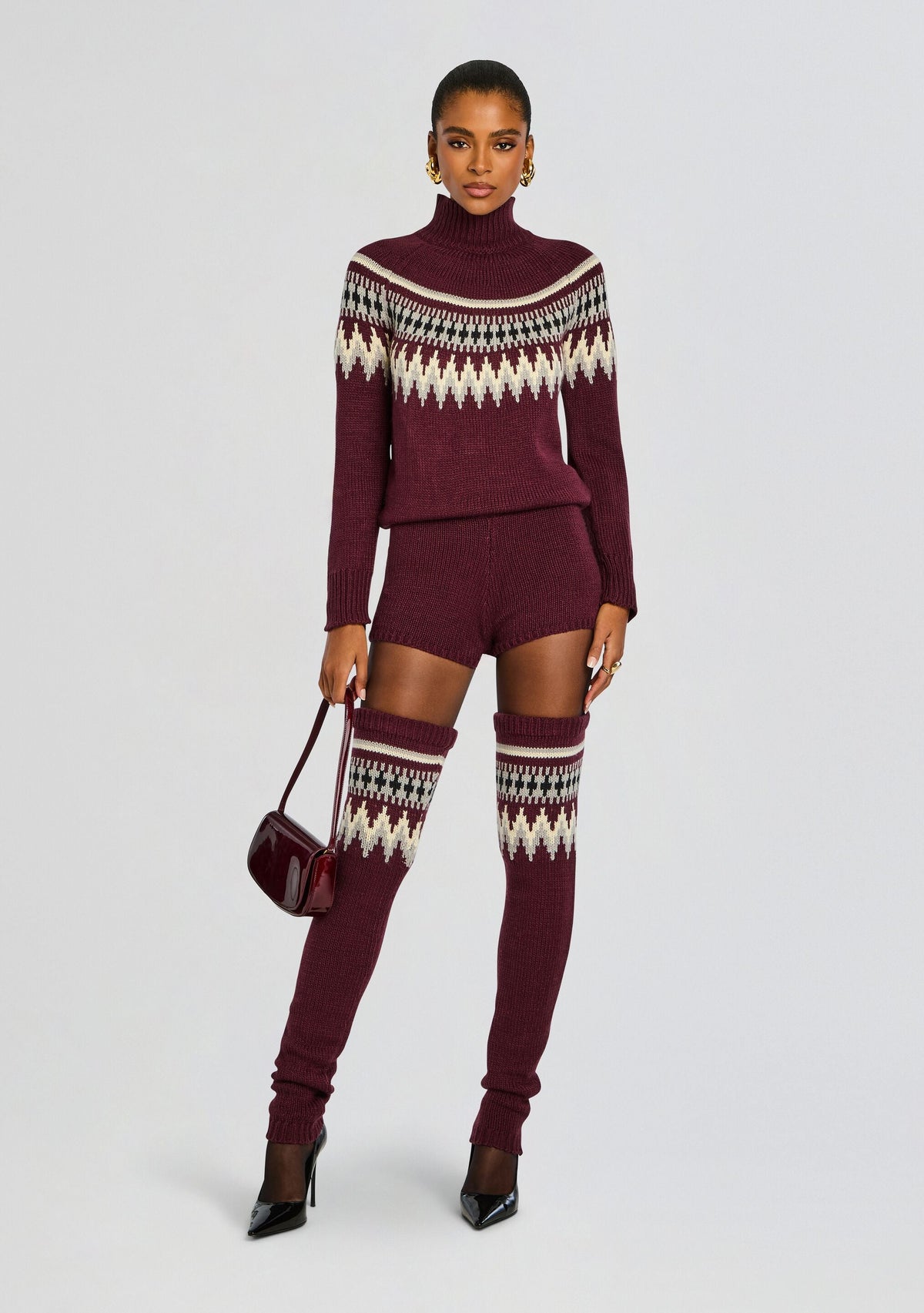 Rocky Knit Romper by SEROYA in Merlot Fairisle, product image 5