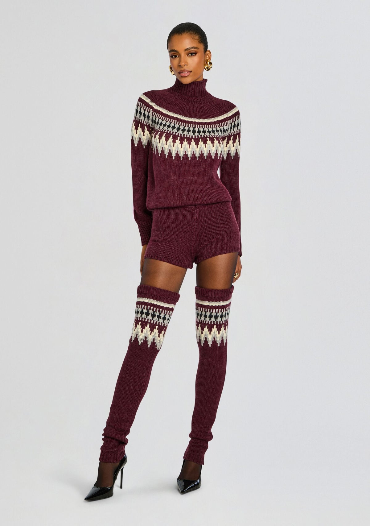 Rocky Knit Romper by SEROYA in Merlot Fairisle, product image 1