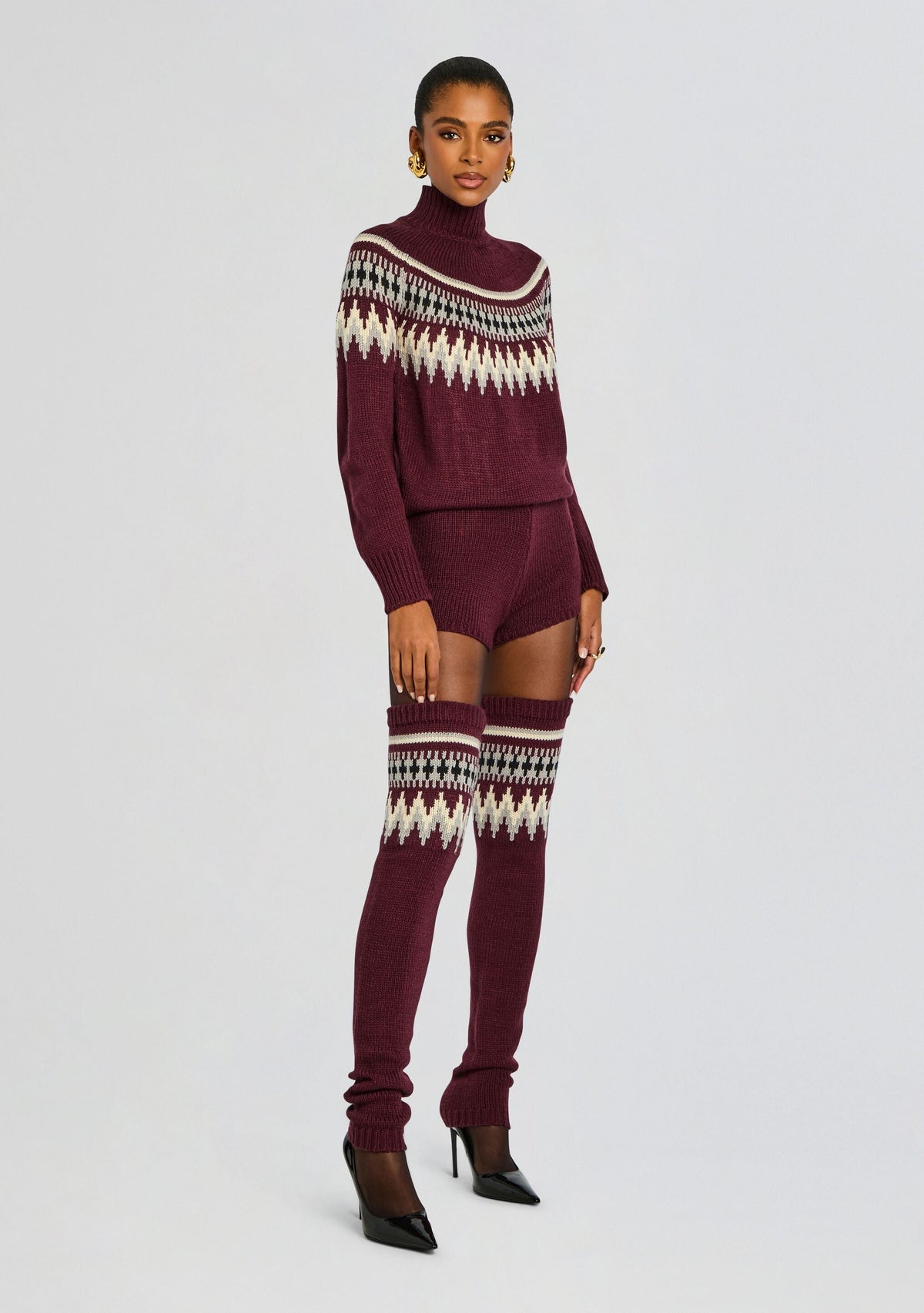 Rocky Knit Romper by SEROYA in Merlot Fairisle, product image 3