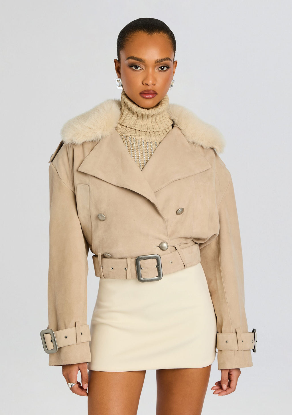 Rubee Suede Coat by retrofête in Khaki, product image 6