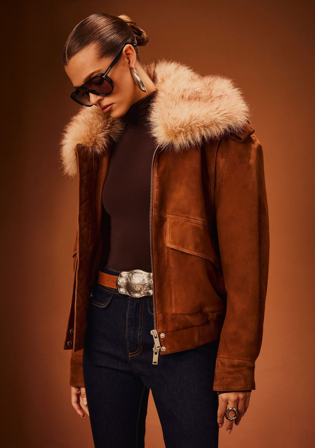 Erynn Suede Jacket by retrofête in Cognac, product image 2