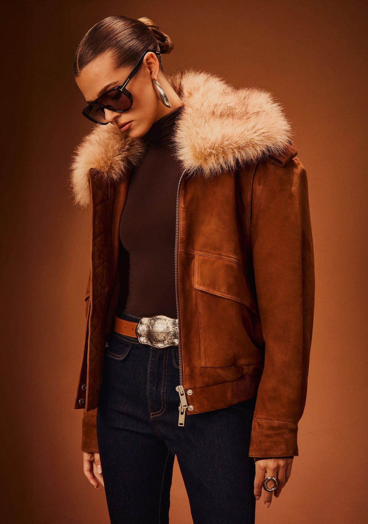 Erynn Suede Jacket by retrofête in Cognac, product image 2