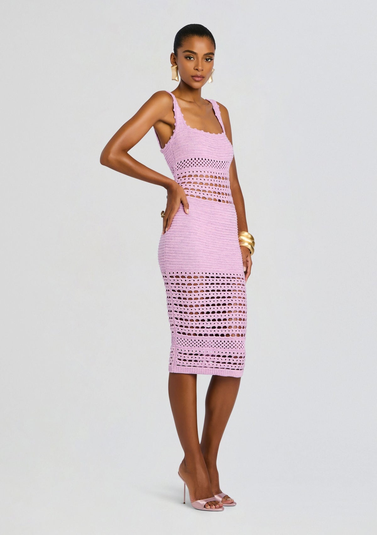 Avril Metallic Crochet Dress by retrofête in Metallic Lavande, product image 3