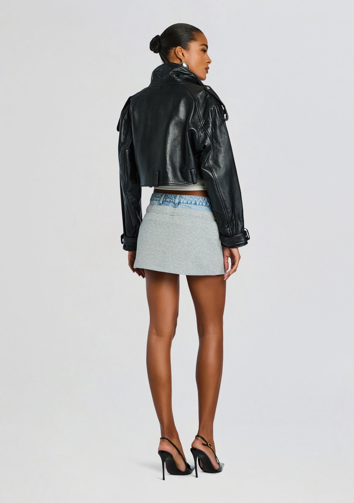 Bertha Mini Skirt by SEROYA in Heathered Grey/Coast, product image 5