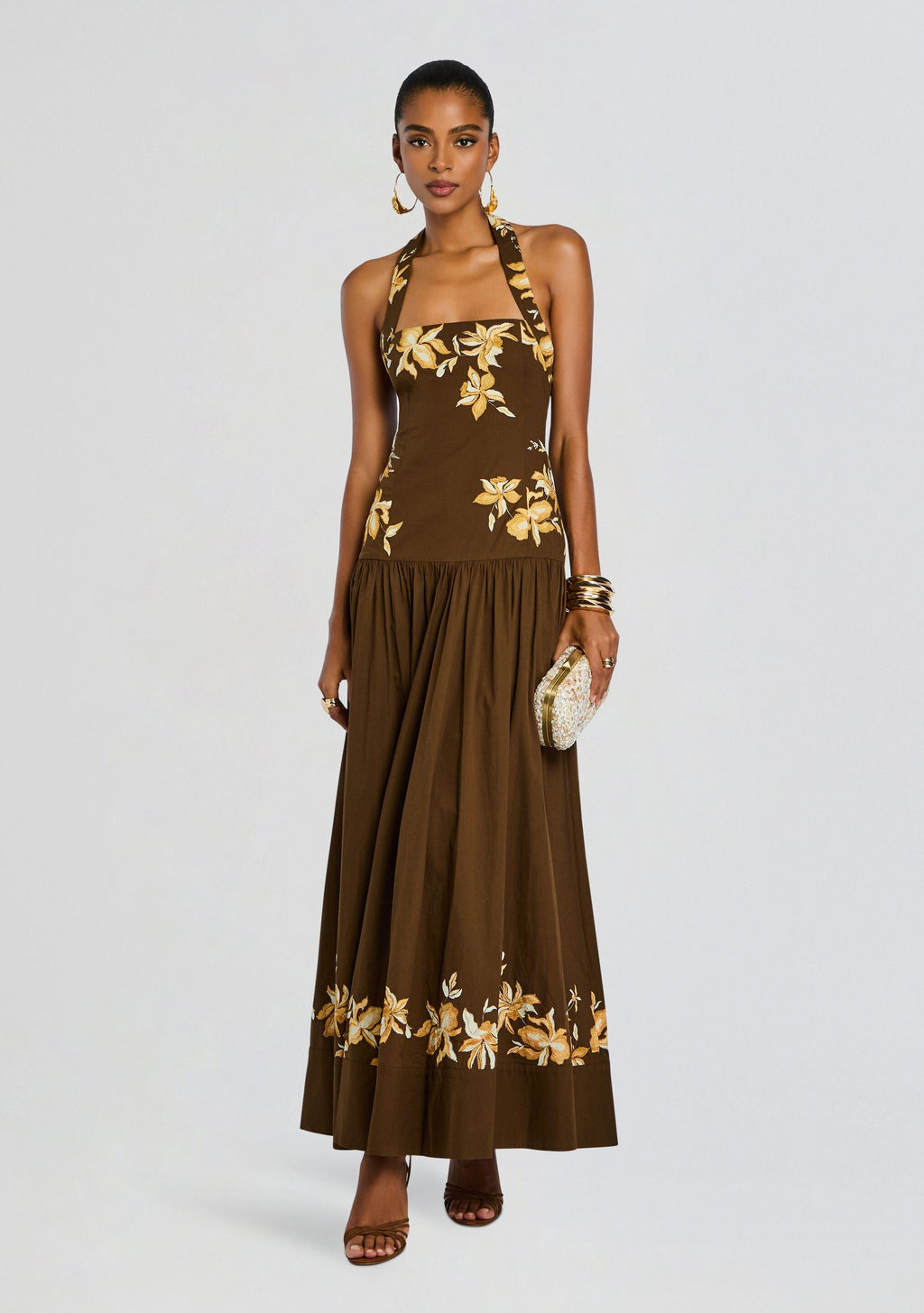 Bota Halter Maxi Dress by Hemant & Nandita in Brown, product image 1