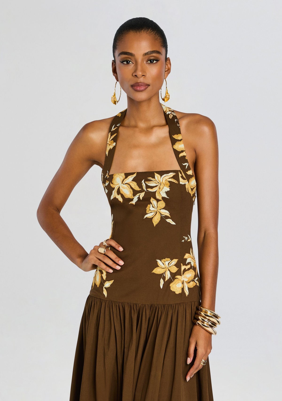 Bota Halter Maxi Dress by Hemant & Nandita in Brown, product image 5