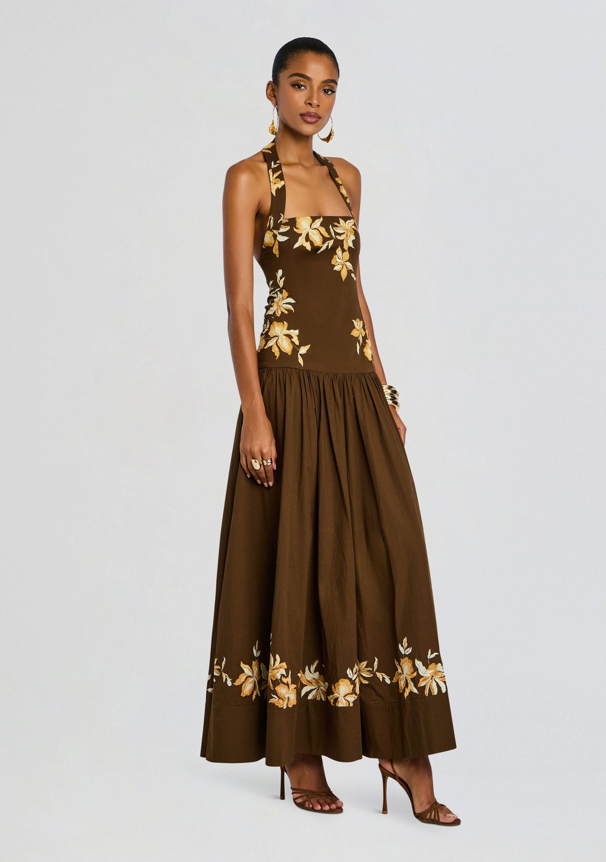 Bota Halter Maxi Dress by Hemant & Nandita in Brown, product image 3