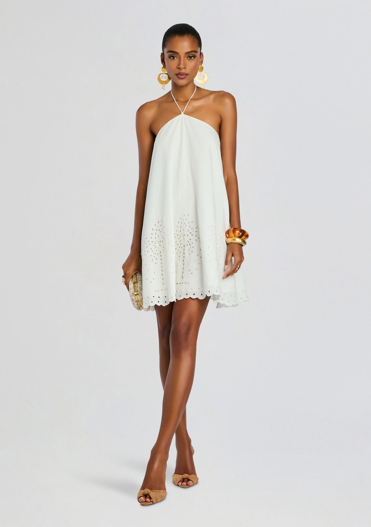 Bagh Halter Mini Dress by Hemant & Nandita in White, product image 1
