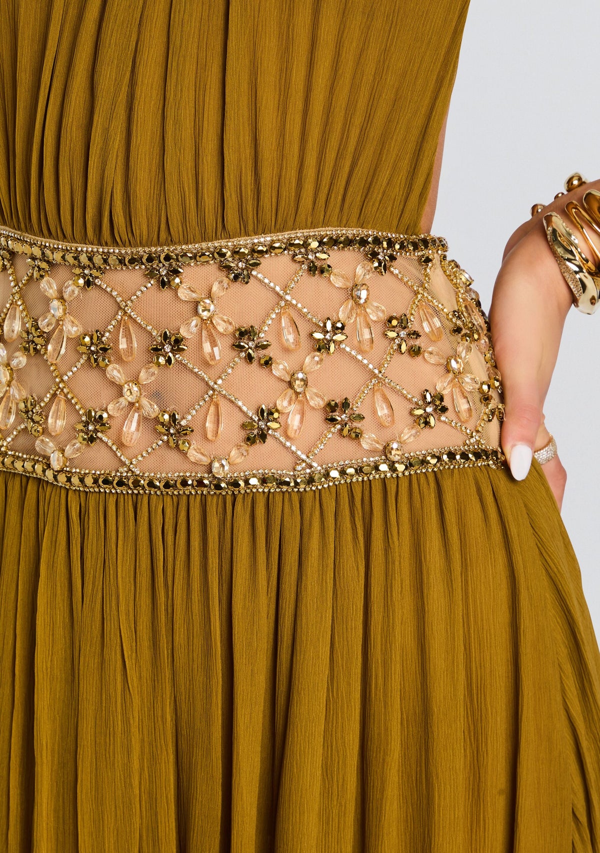 Kreeli Embellished Dress by retrofête in Ochre, product image 2