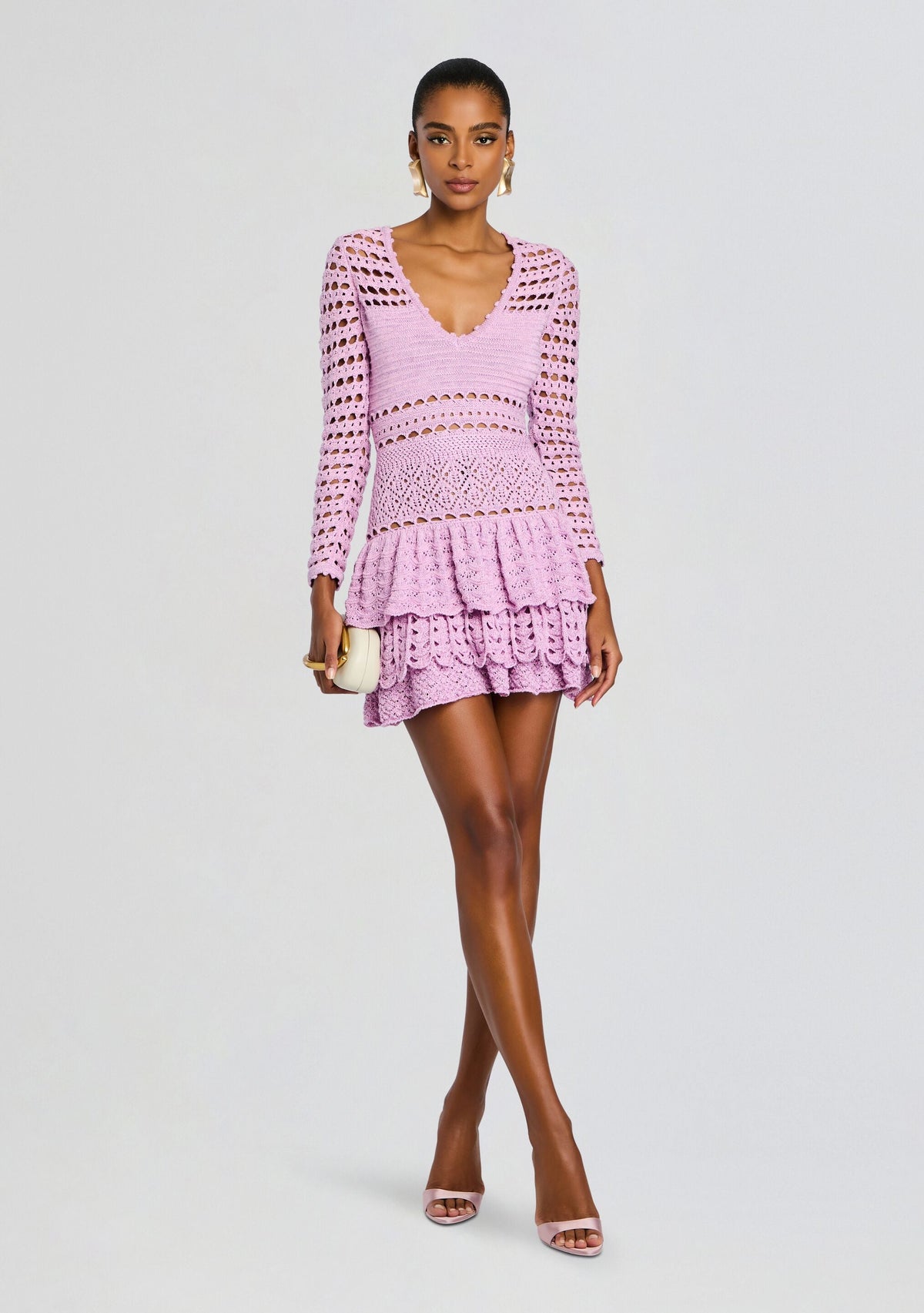 Lujayn Metallic Crochet Dress by retrofête in Metallic Lavande, product image 1