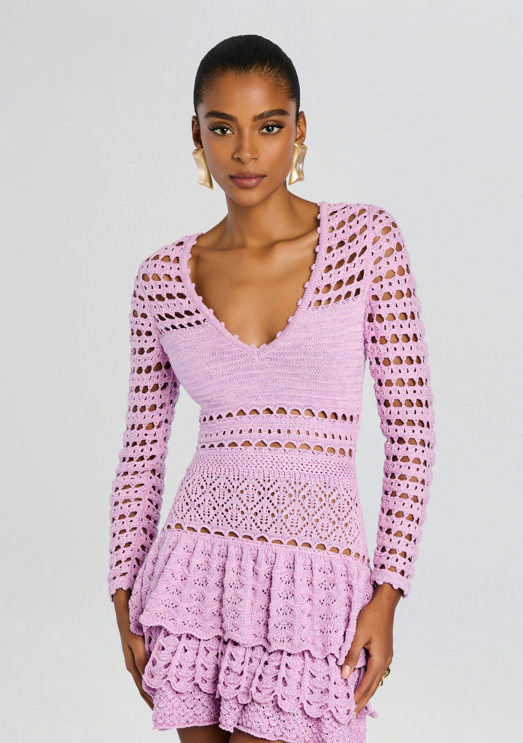 Lujayn Metallic Crochet Dress by retrofête in Metallic Lavande, product image 6