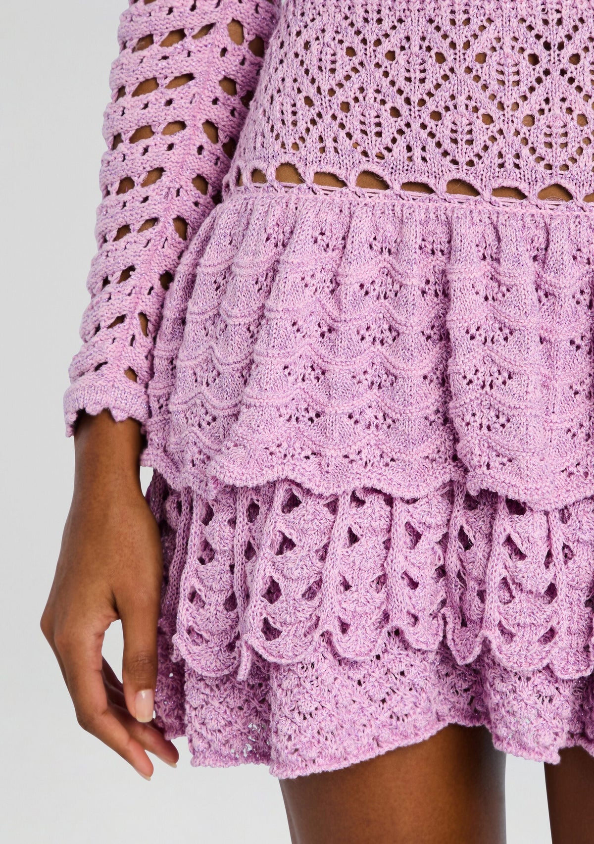 Lujayn Metallic Crochet Dress by retrofête in Metallic Lavande, product image 3