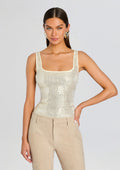 Marzia Embellished Top by retrofête in Winter White/Champagne, product image 1