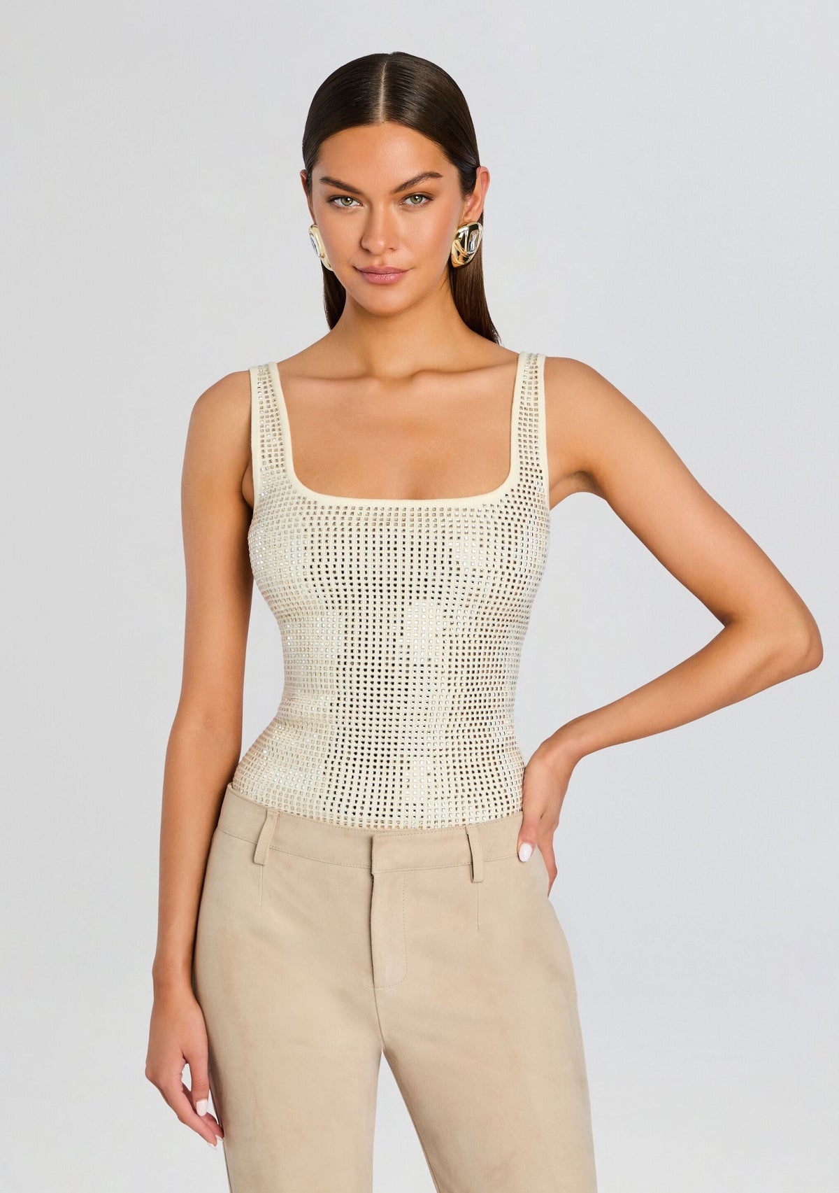 Marzia Embellished Top by retrofête in Winter White/Champagne, product image 1