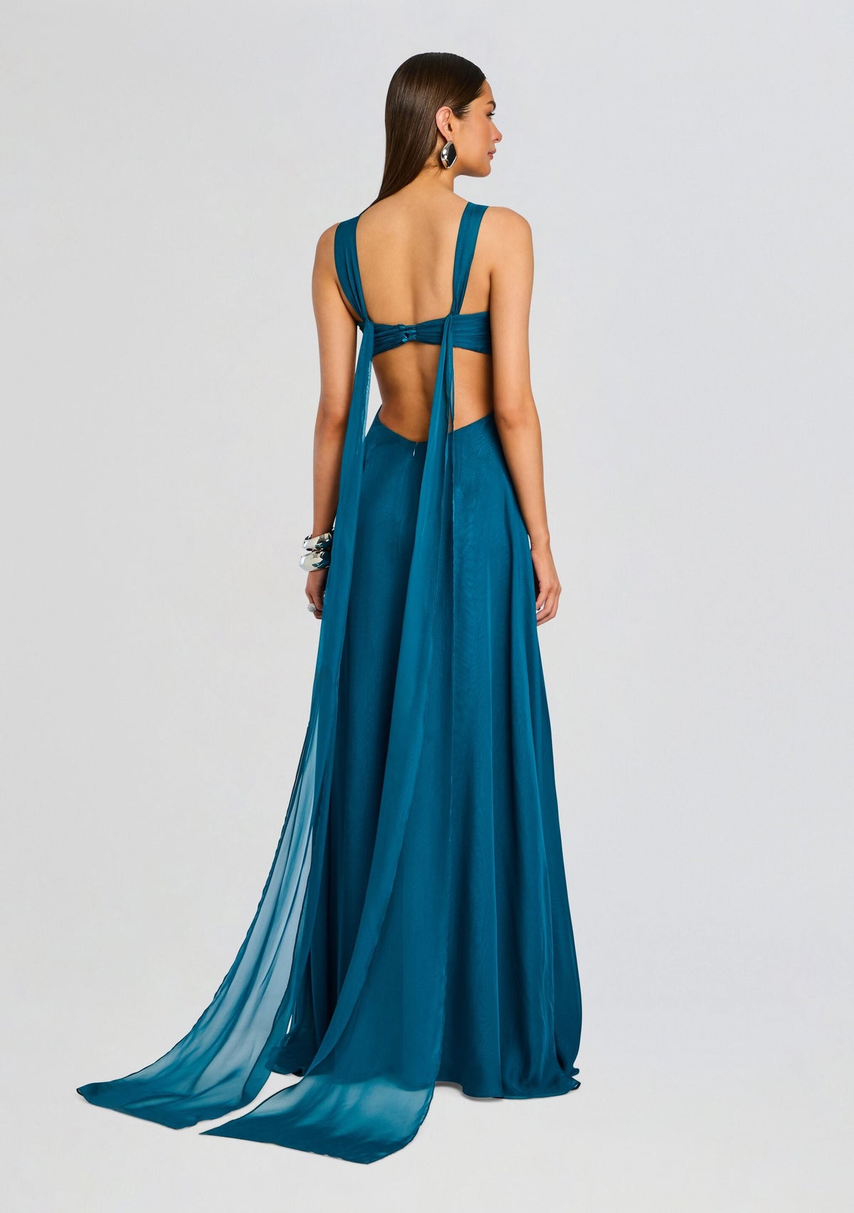 Meira Chiffon Dress by retrofête in Teal, product image 5