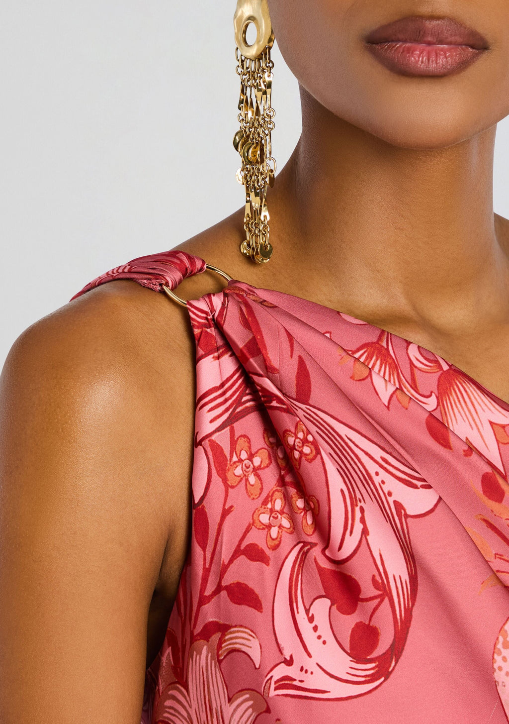 Vine One Shoulder Sash Dress by Hemant & Nandita in Coral, product image 2
