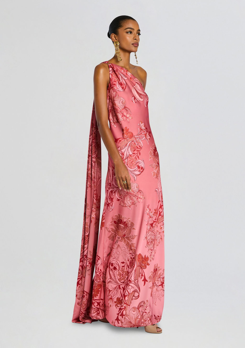 Vine One Shoulder Sash Dress by Hemant & Nandita in Coral, product image 4