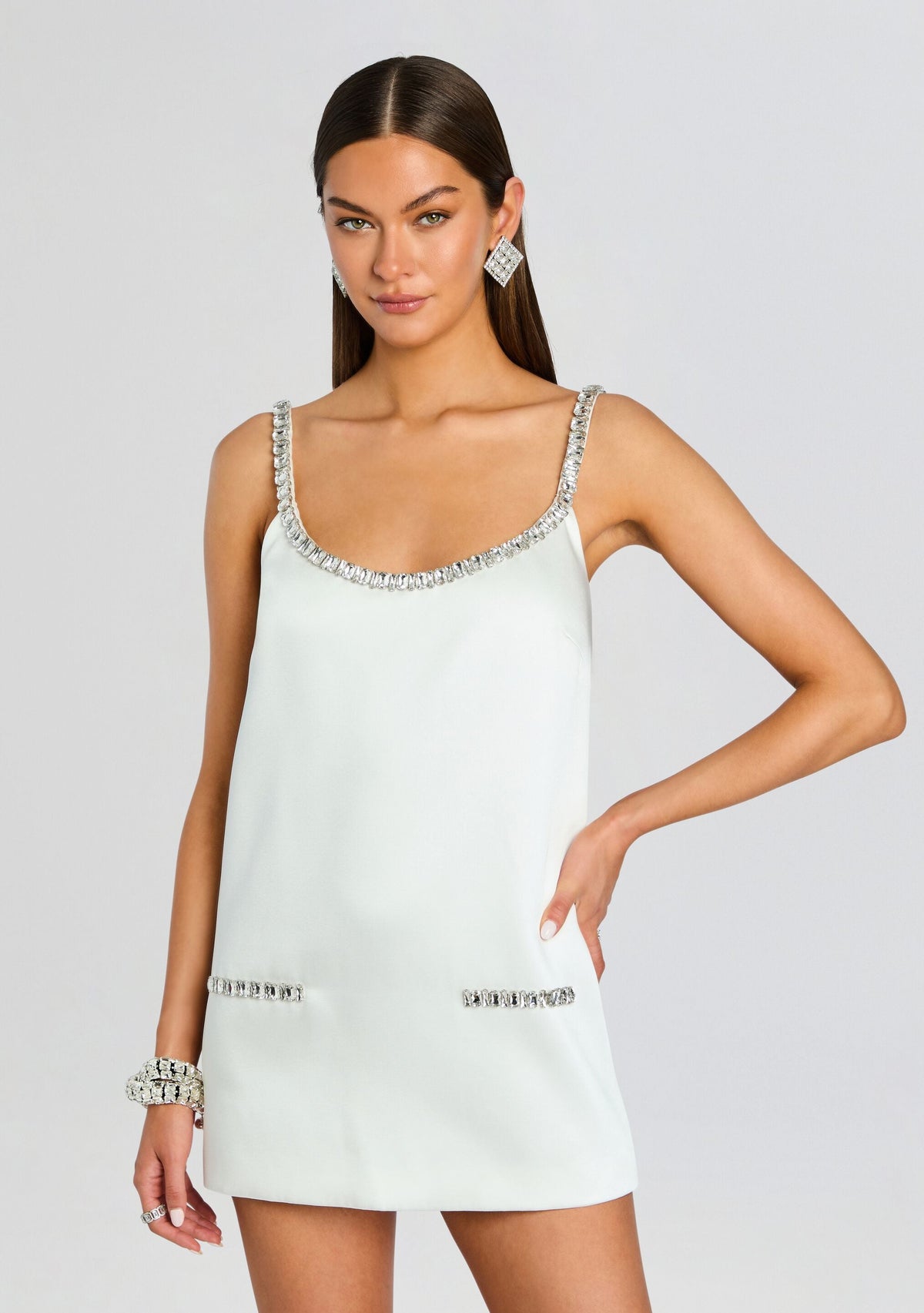 Reilly Embellished Dress by retrofête in White/Silver, product image 5