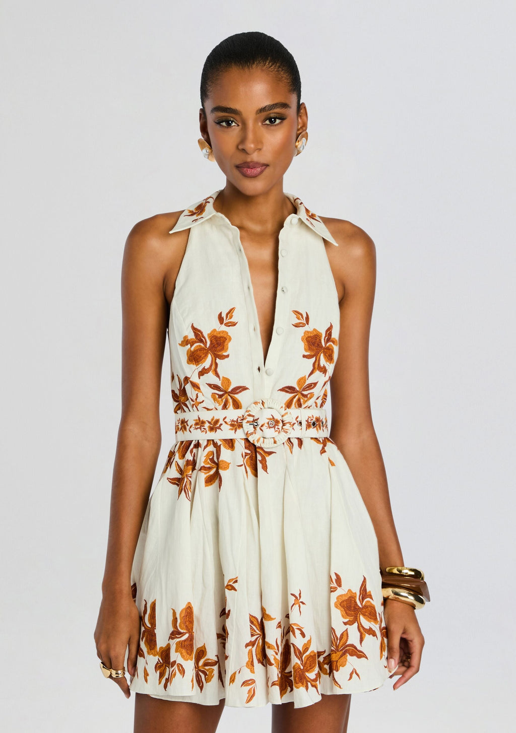 Ayra Short Dress with Belt Buckle by Hemant & Nandita in Ivory, product image 5