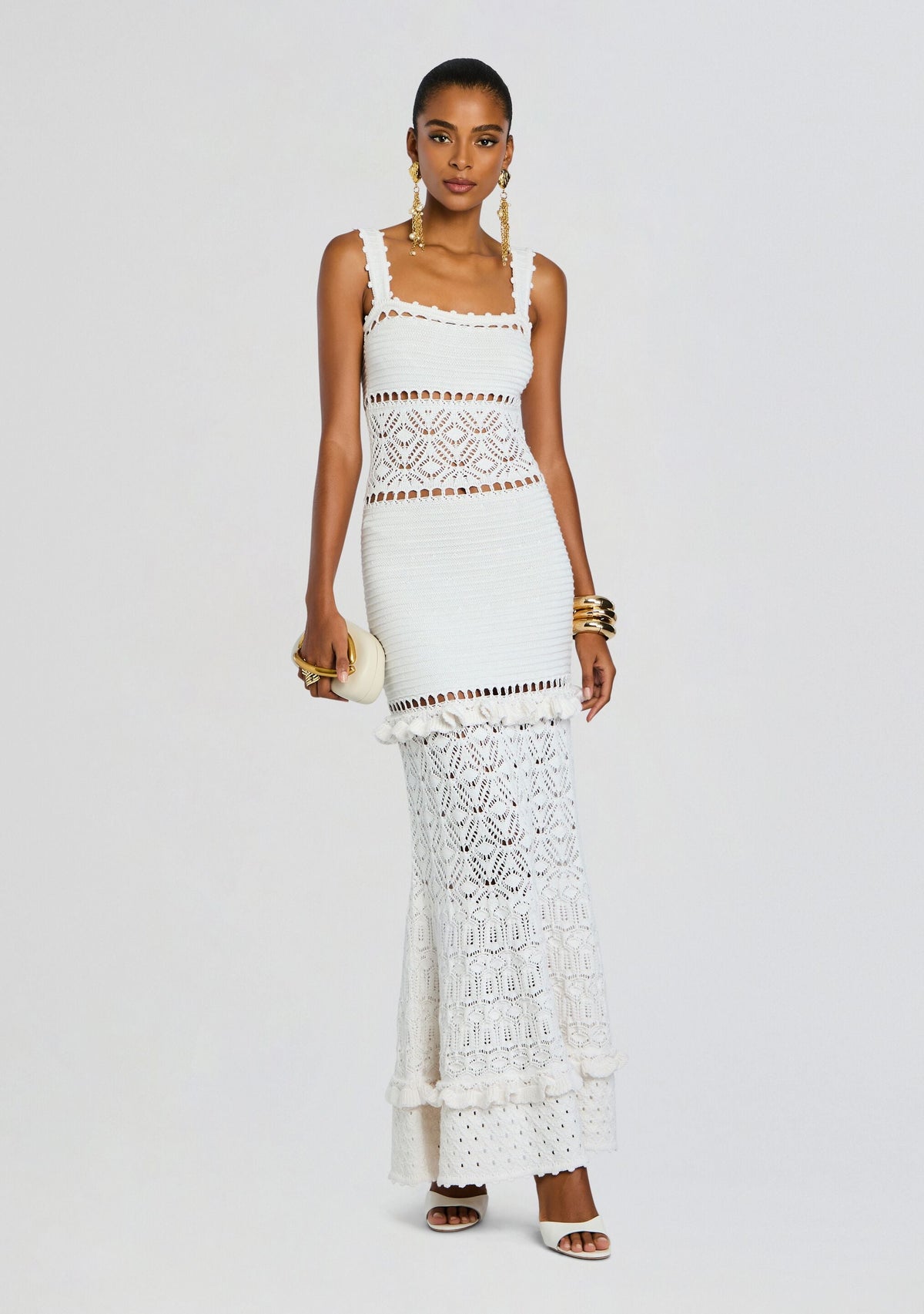 Winona Crochet Dress by retrofête in Metallic White, product image 1
