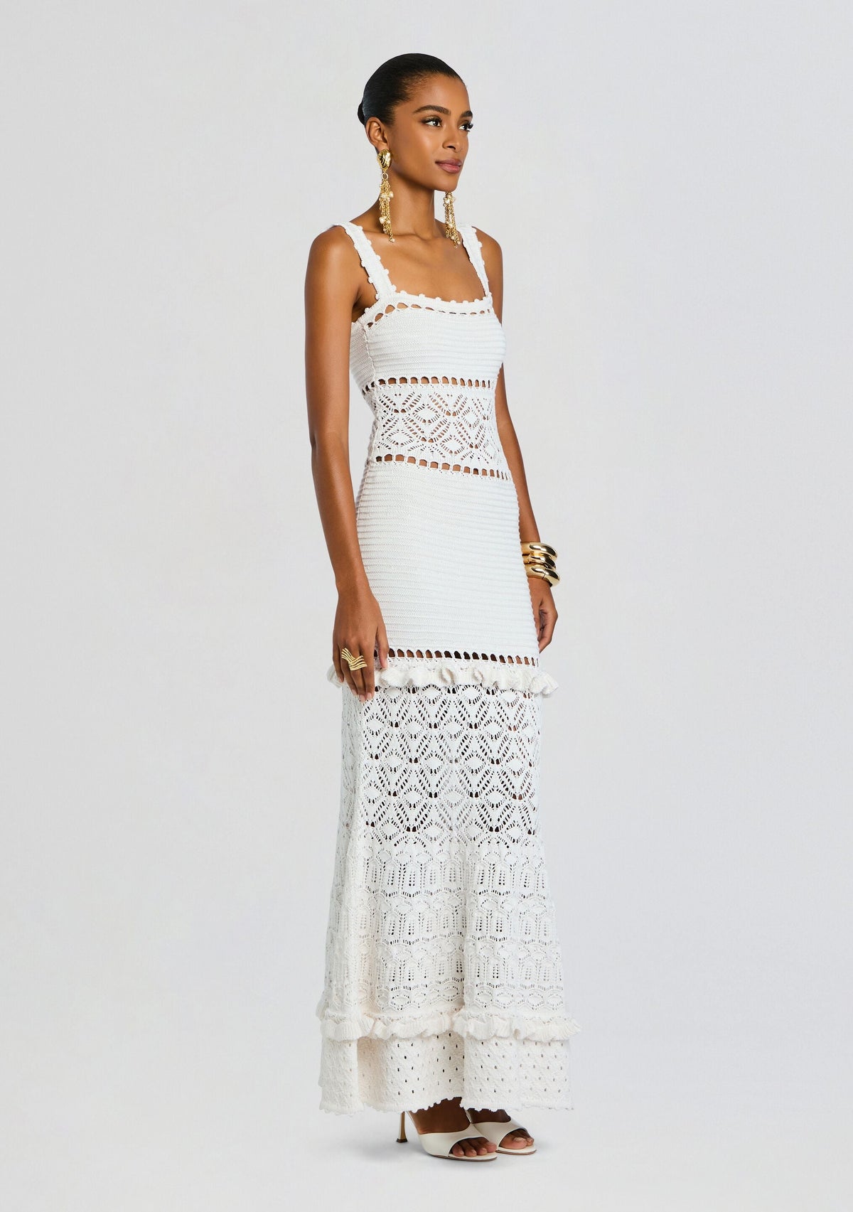 Winona Crochet Dress by retrofête in Metallic White, product image 4
