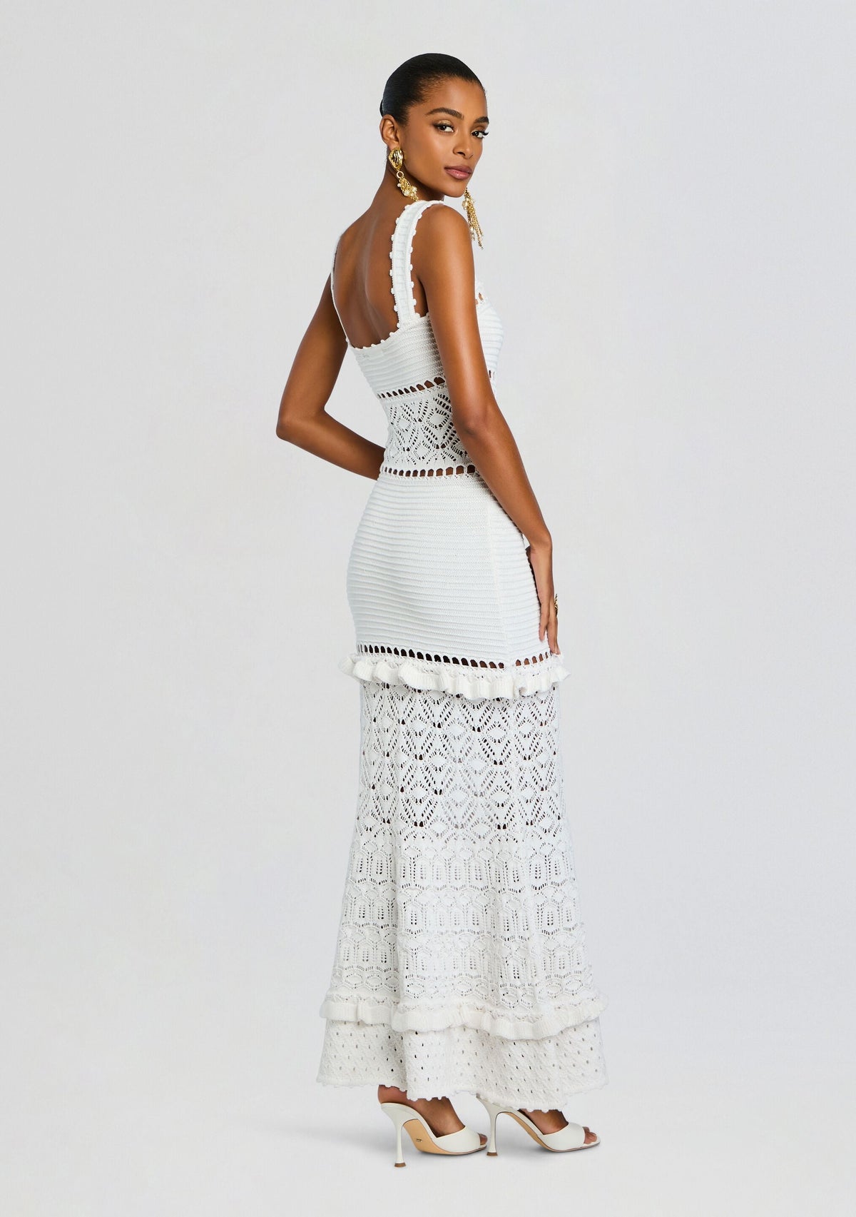 Winona Crochet Dress by retrofête in Metallic White, product image 5