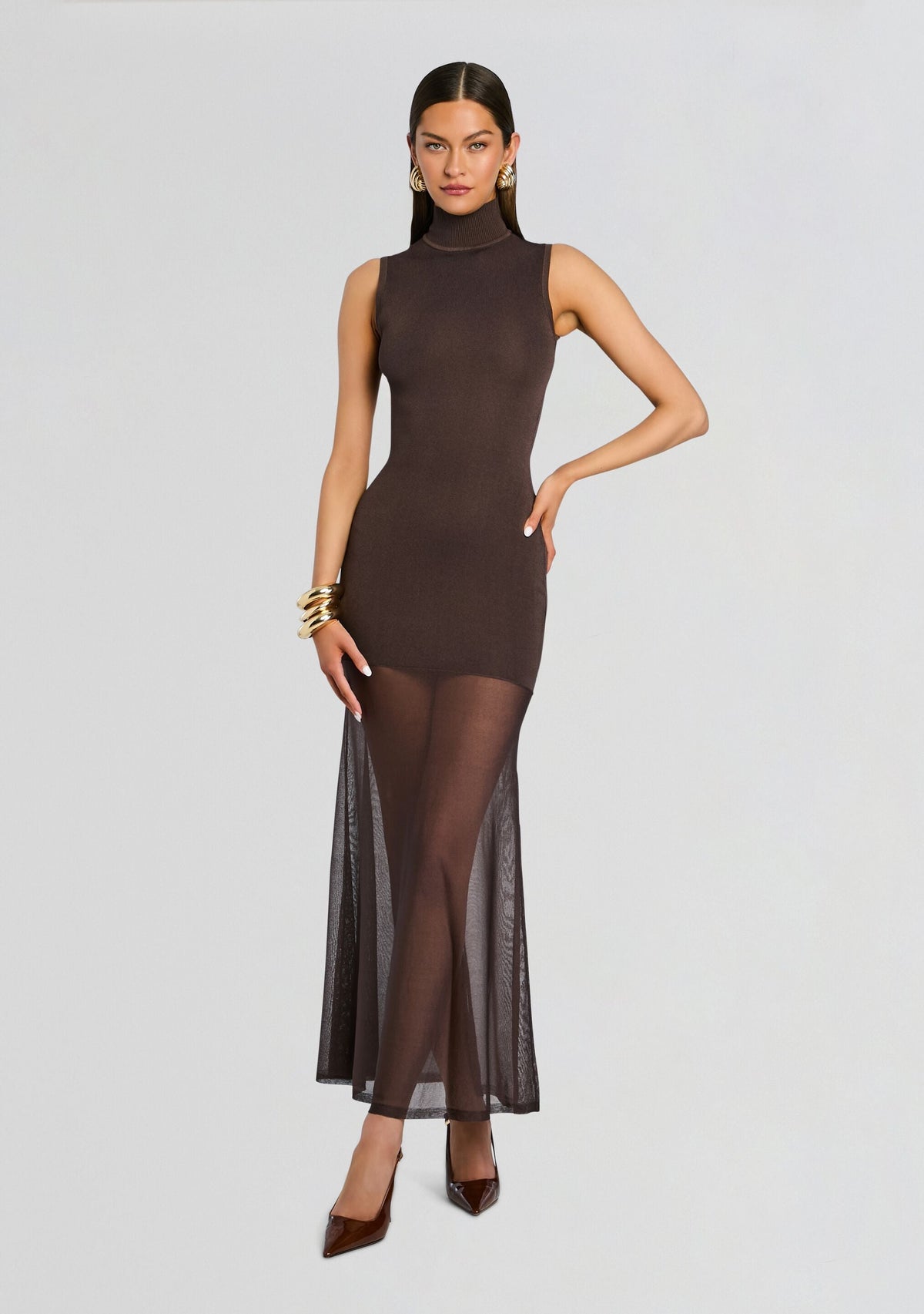 Amine Knit Maxi Dress by SEROYA in Slate Brown, product image 1
