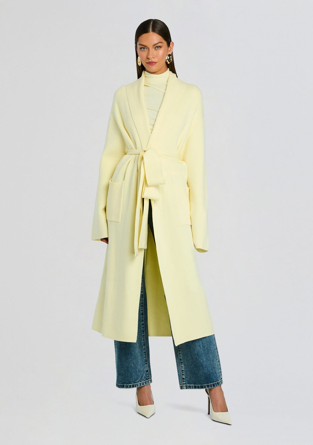 Crosby Sweater Duster by SEROYA in Pastel Yellow, product image 3