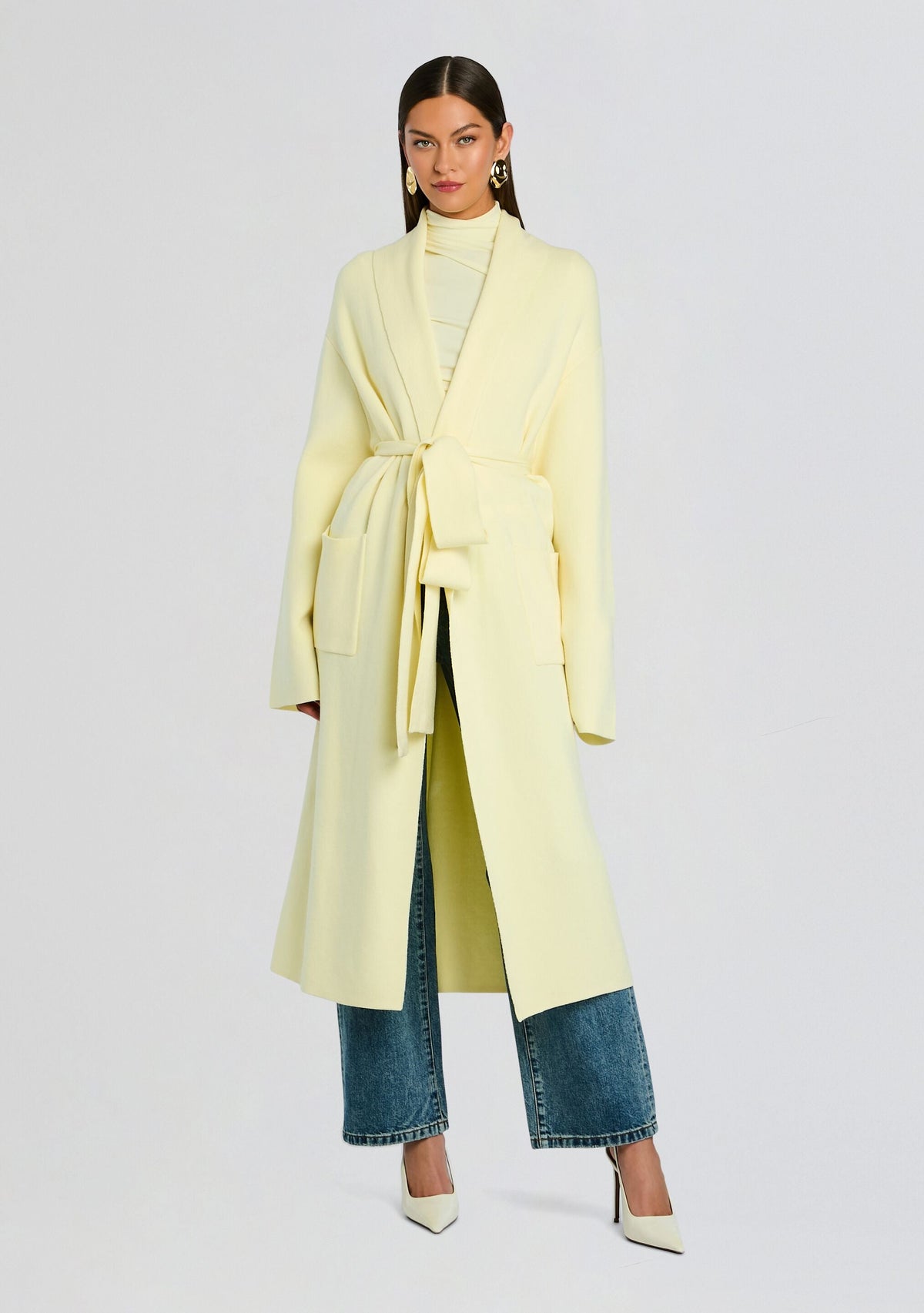 Crosby Sweater Duster by SEROYA in Pastel Yellow, product image 3