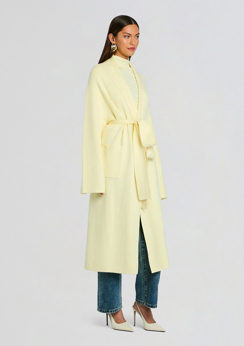 Crosby Sweater Duster by SEROYA in Pastel Yellow, product image 4
