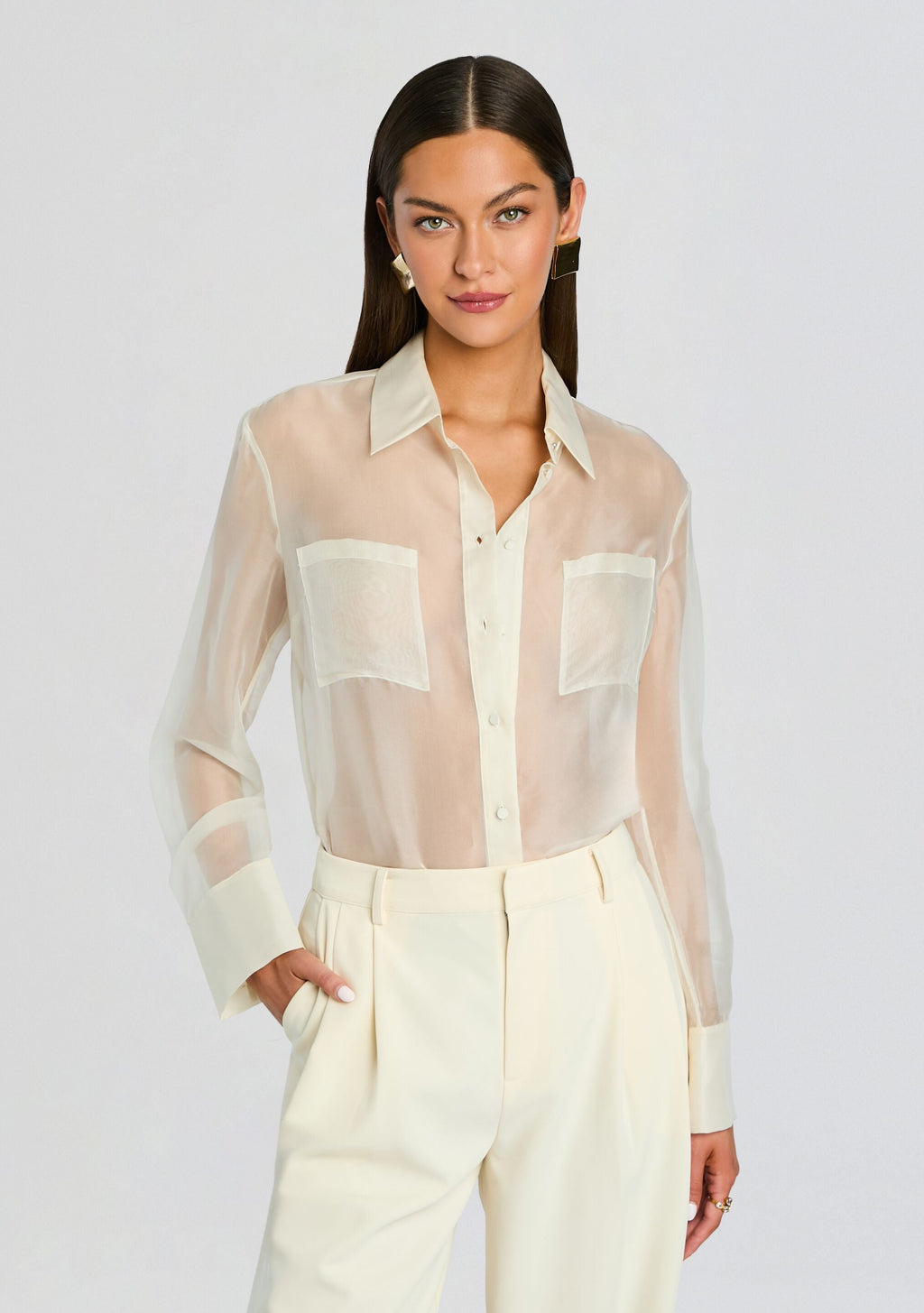 Estella Silk Top by SEROYA in Eggshell, product image 1