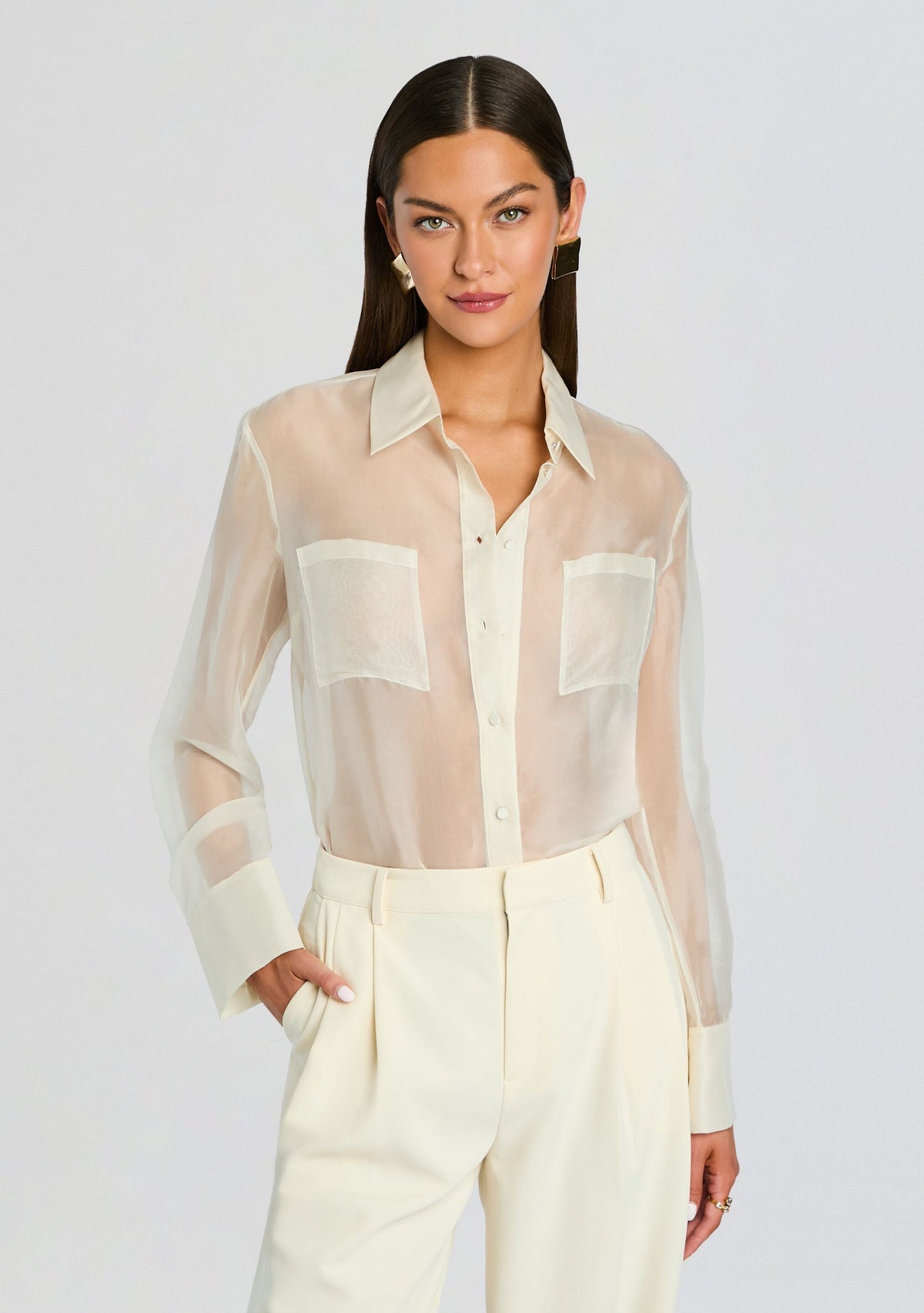 Estella Silk Top by SEROYA in Eggshell, product image 1