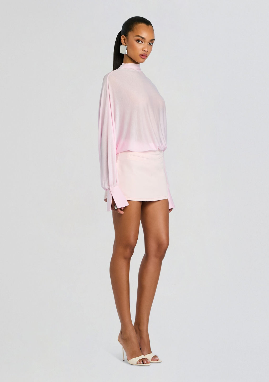 Miya Denim Mini Skirt by SEROYA in Petal Pink, product image 4