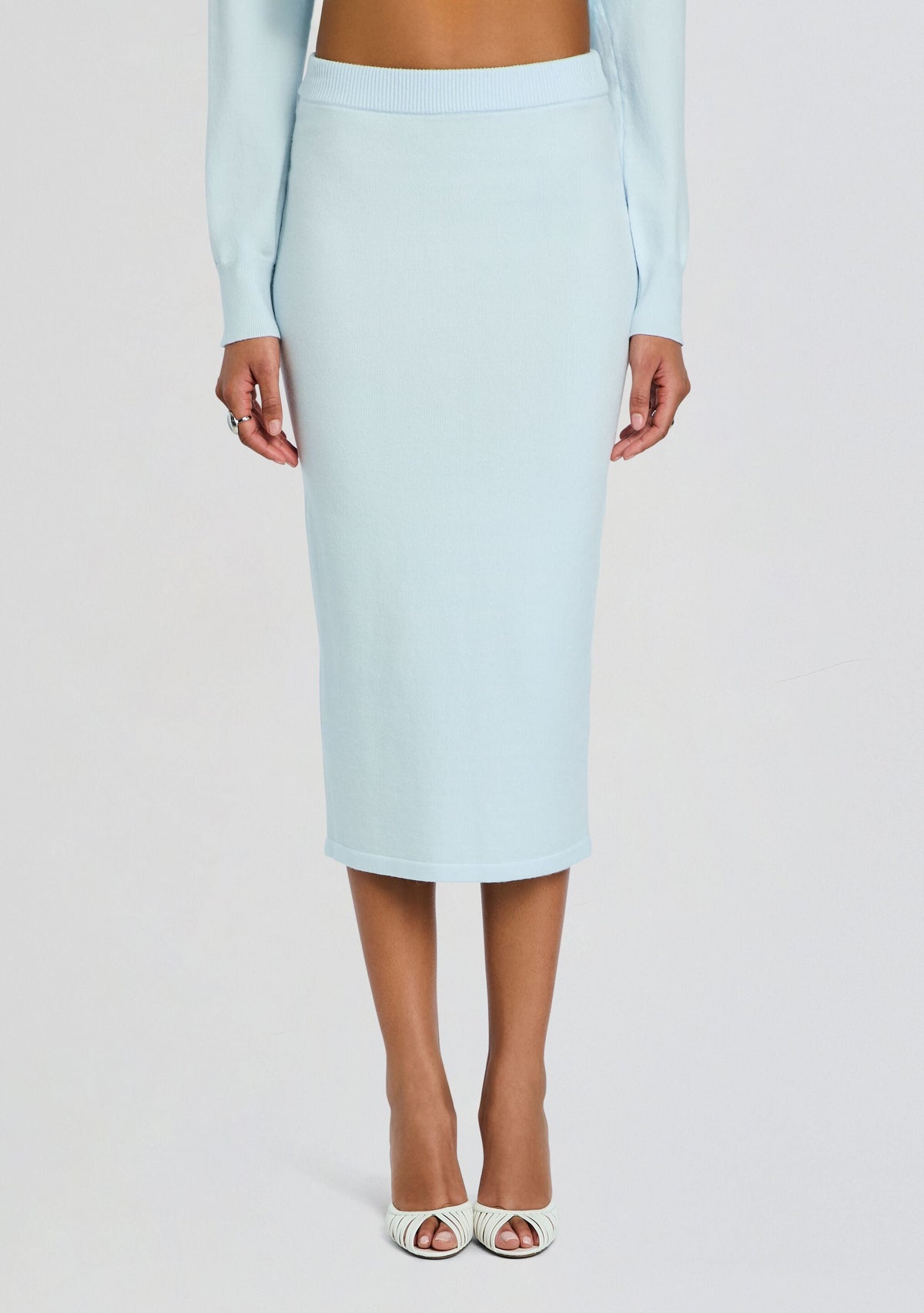 Tansy Knit Midi Skirt by SEROYA in Arctic Blue, product image 1