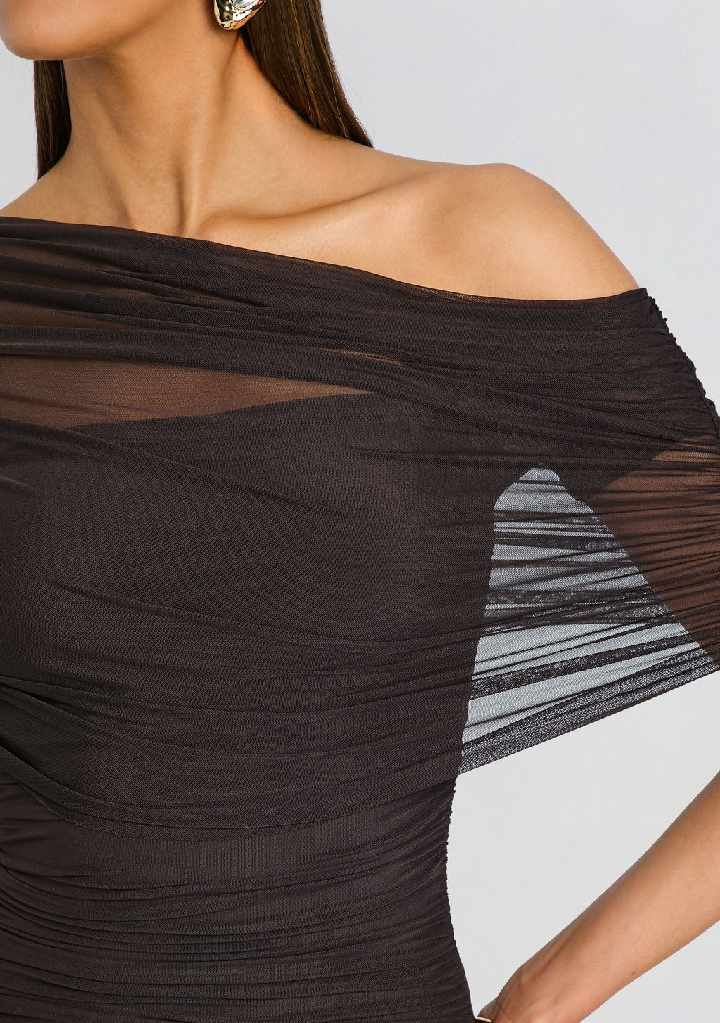 Nyssa Mesh Midi Dress by SEROYA in Ash Brown, product image 2