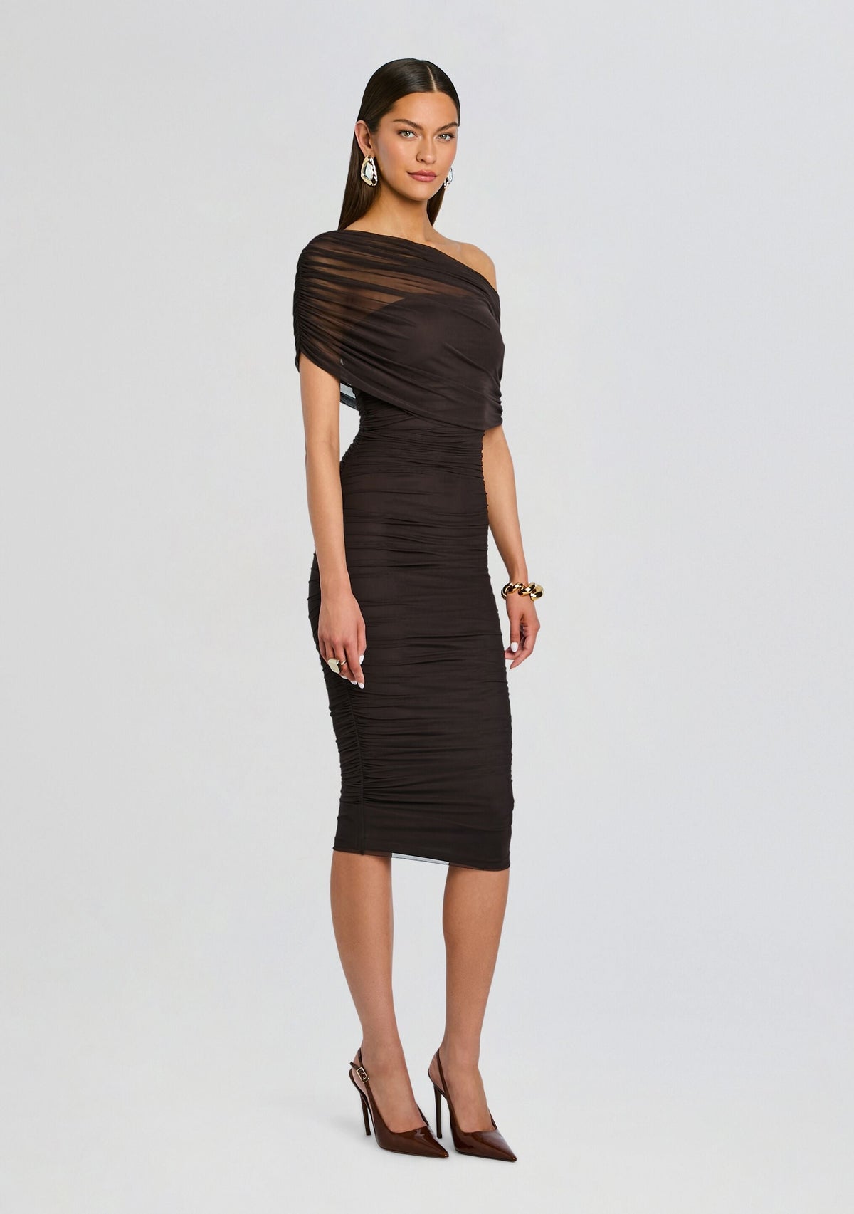 Nyssa Mesh Midi Dress by SEROYA in Ash Brown, product image 3