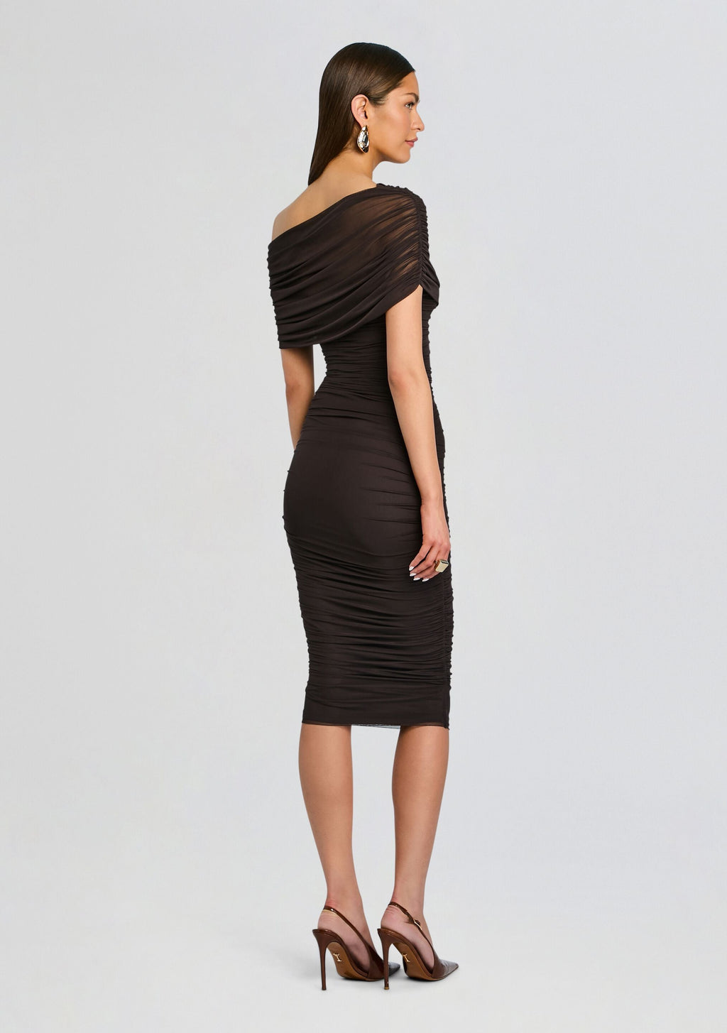 Nyssa Mesh Midi Dress by SEROYA in Ash Brown, product image 4