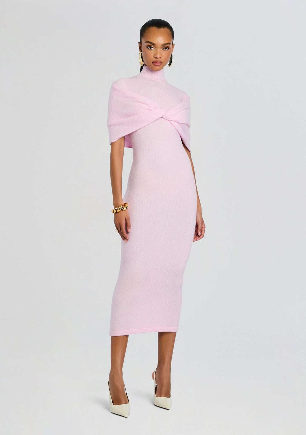 Wisteria Knit Midi Dress by SEROYA in Ballet Pink, product image 1