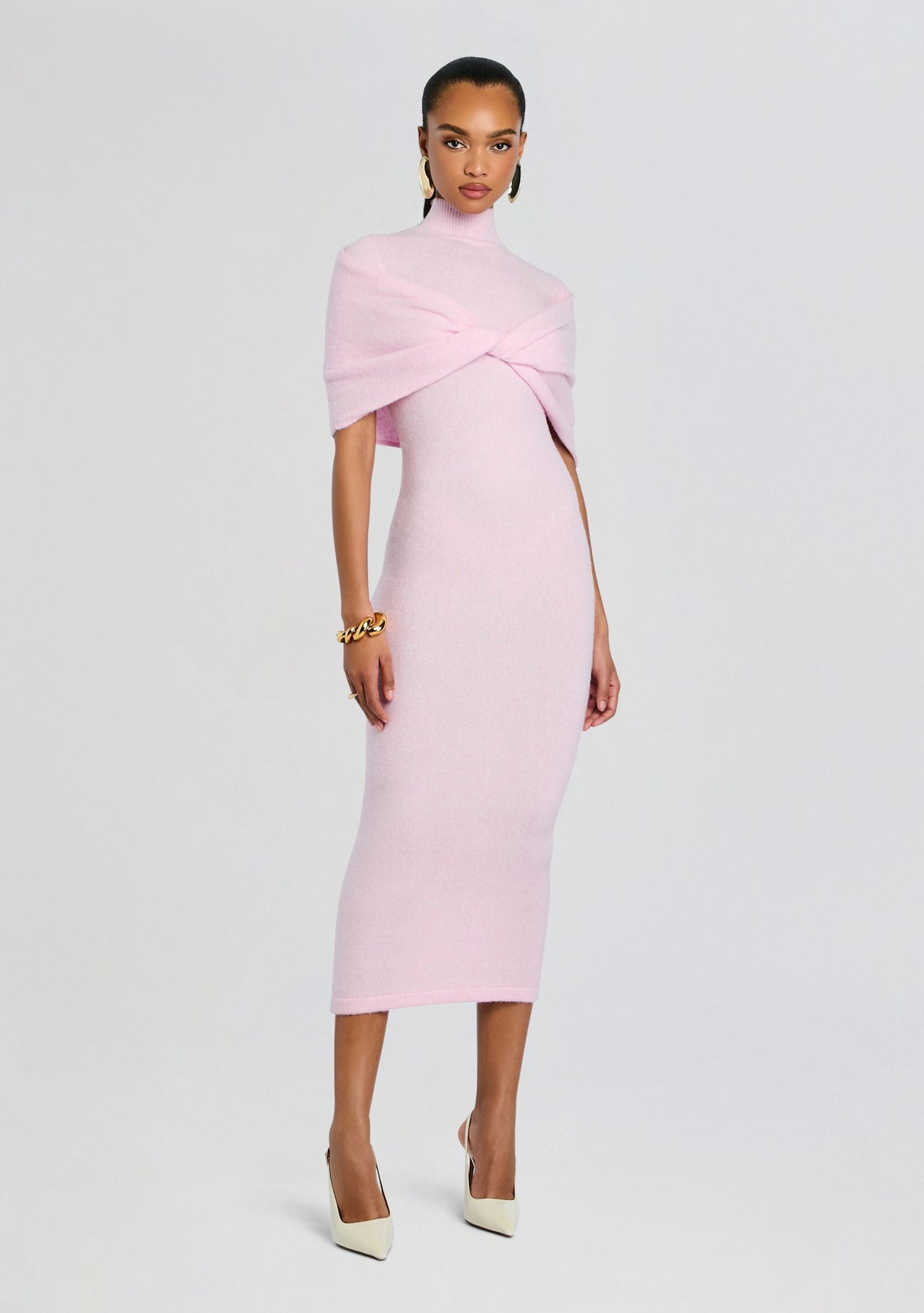 Wisteria Knit Midi Dress by SEROYA in Ballet Pink, product image 1