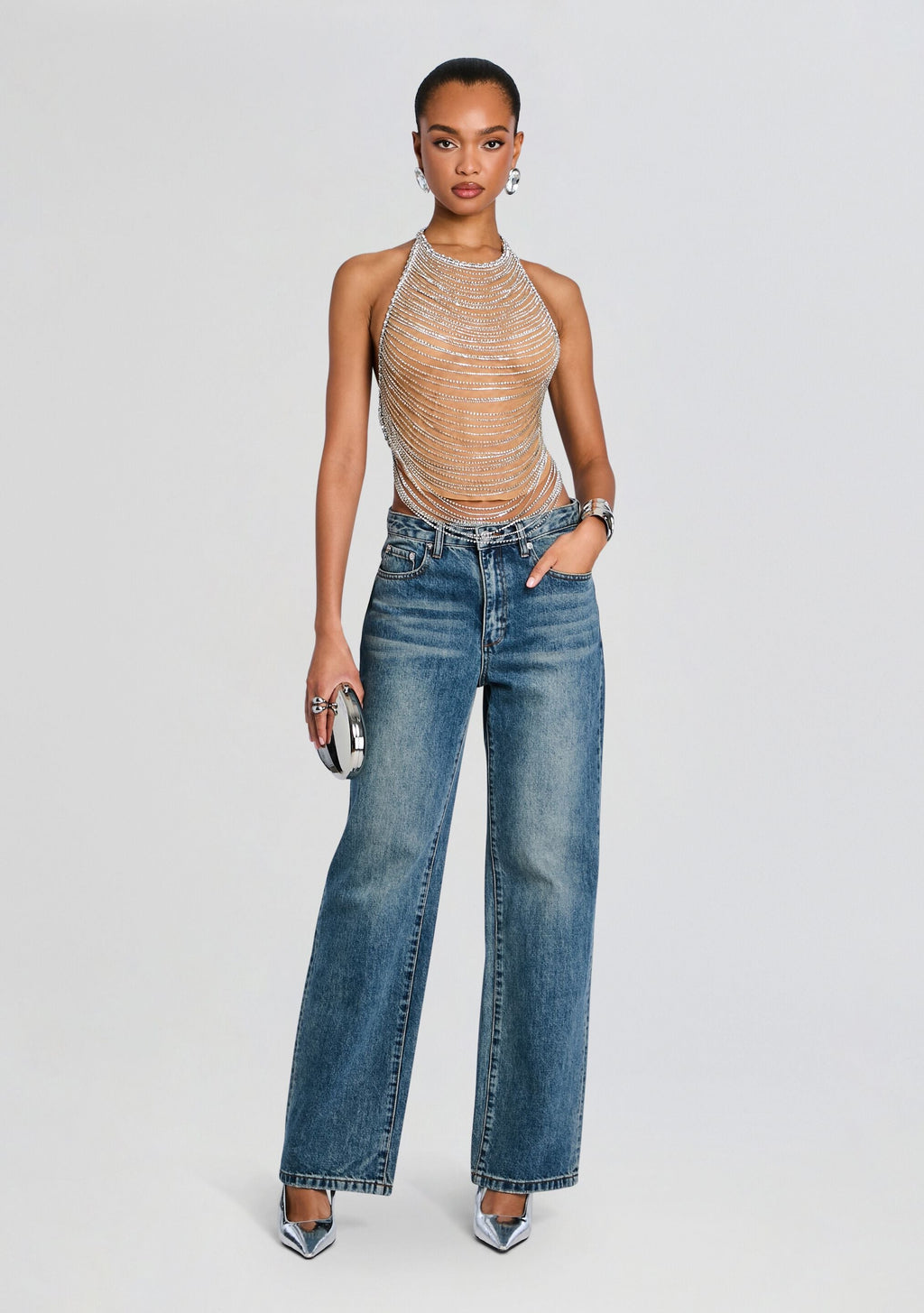 Delaney Embellished Top by retrofête in Tannin/Silver, product image 2