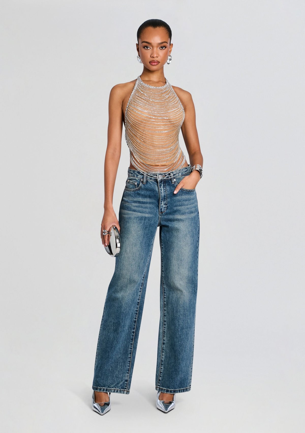 Delaney Embellished Top by retrofête in Tannin/Silver, product image 2