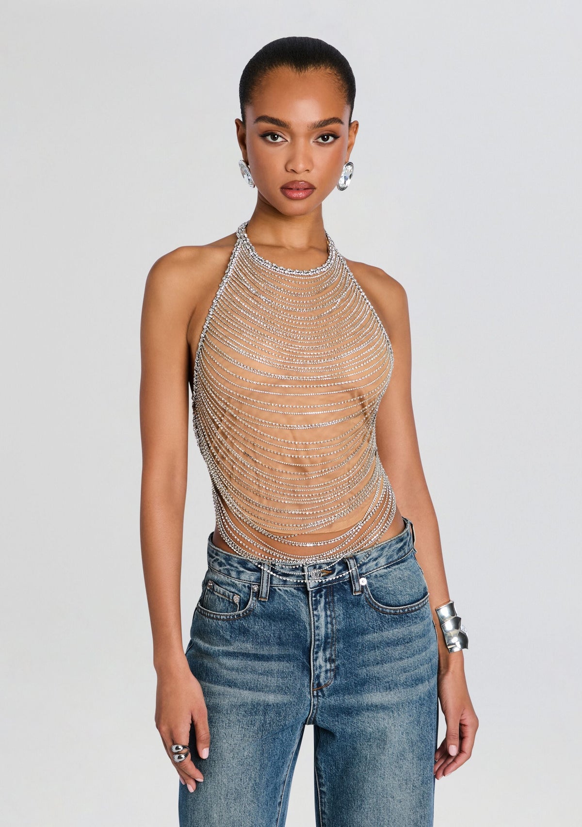 Delaney Embellished Top by retrofête in Tannin/Silver, product image 1