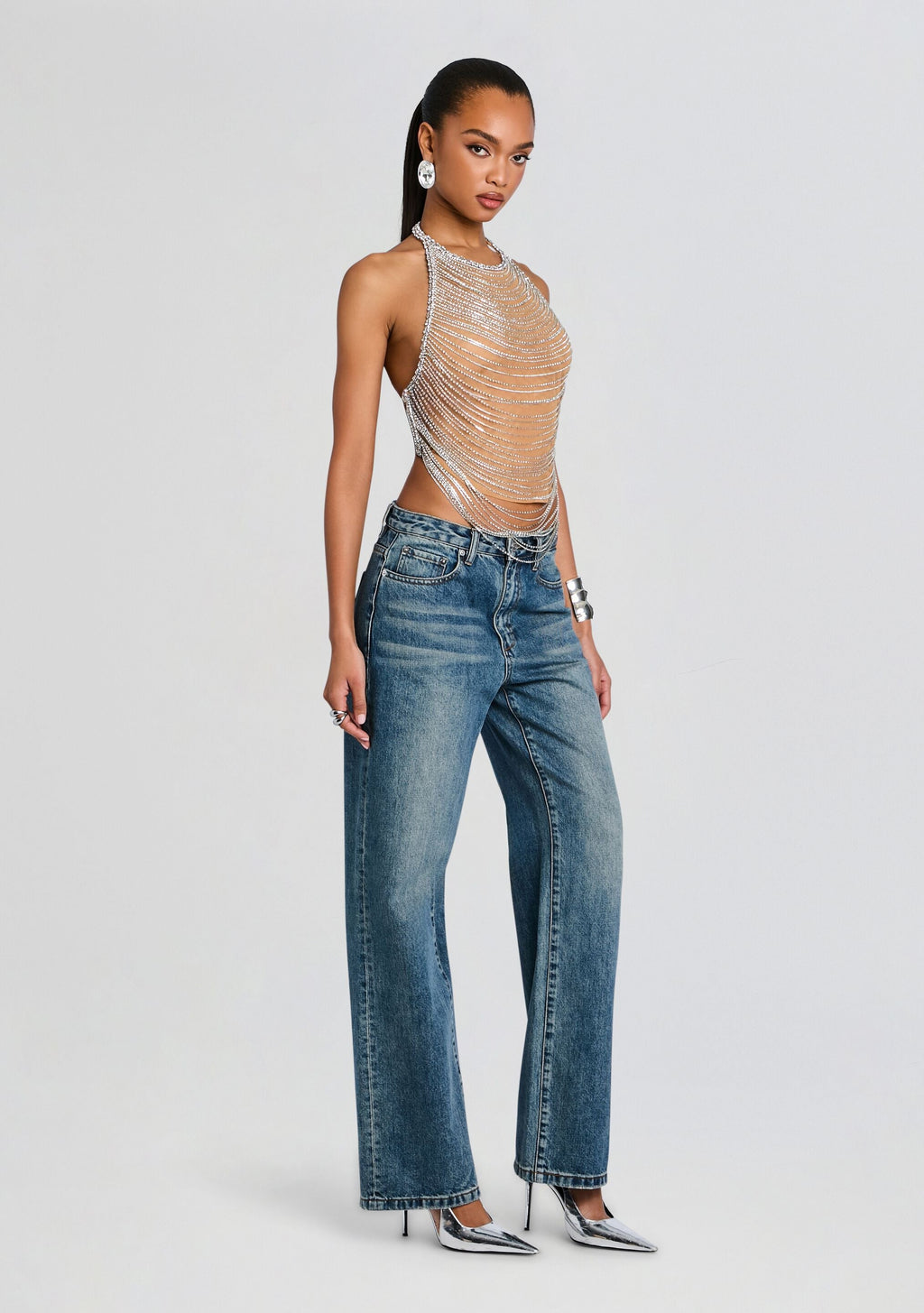 Delaney Embellished Top by retrofête in Tannin/Silver, product image 4