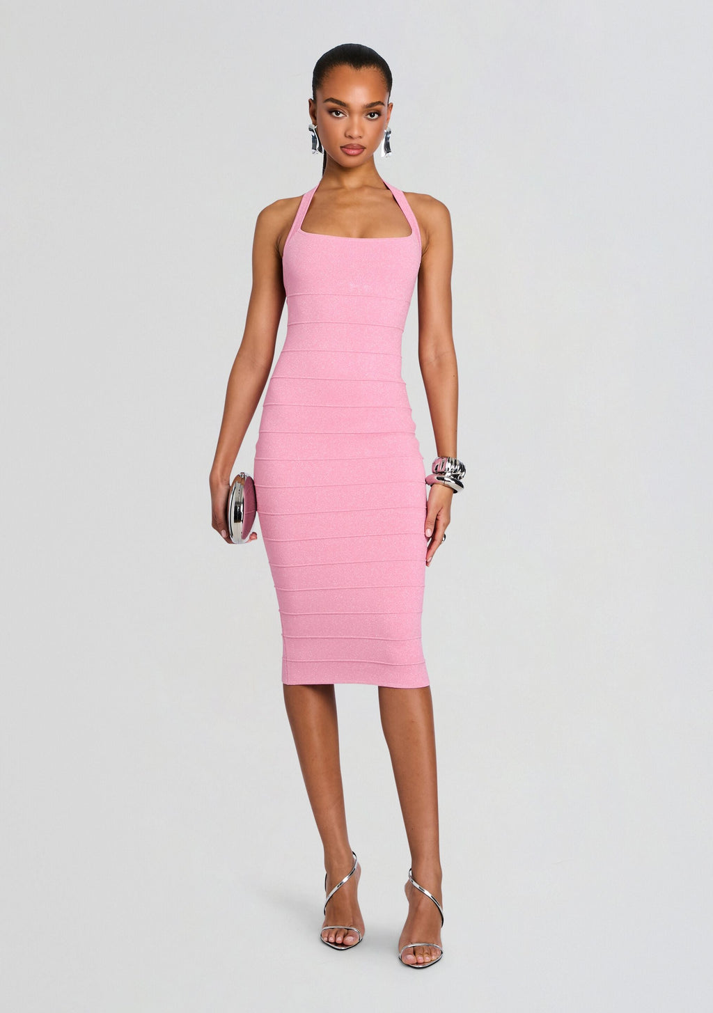 Cloe Metallic Bandage Knit Dress by retrofête in Metallic Flamingo, product image 1