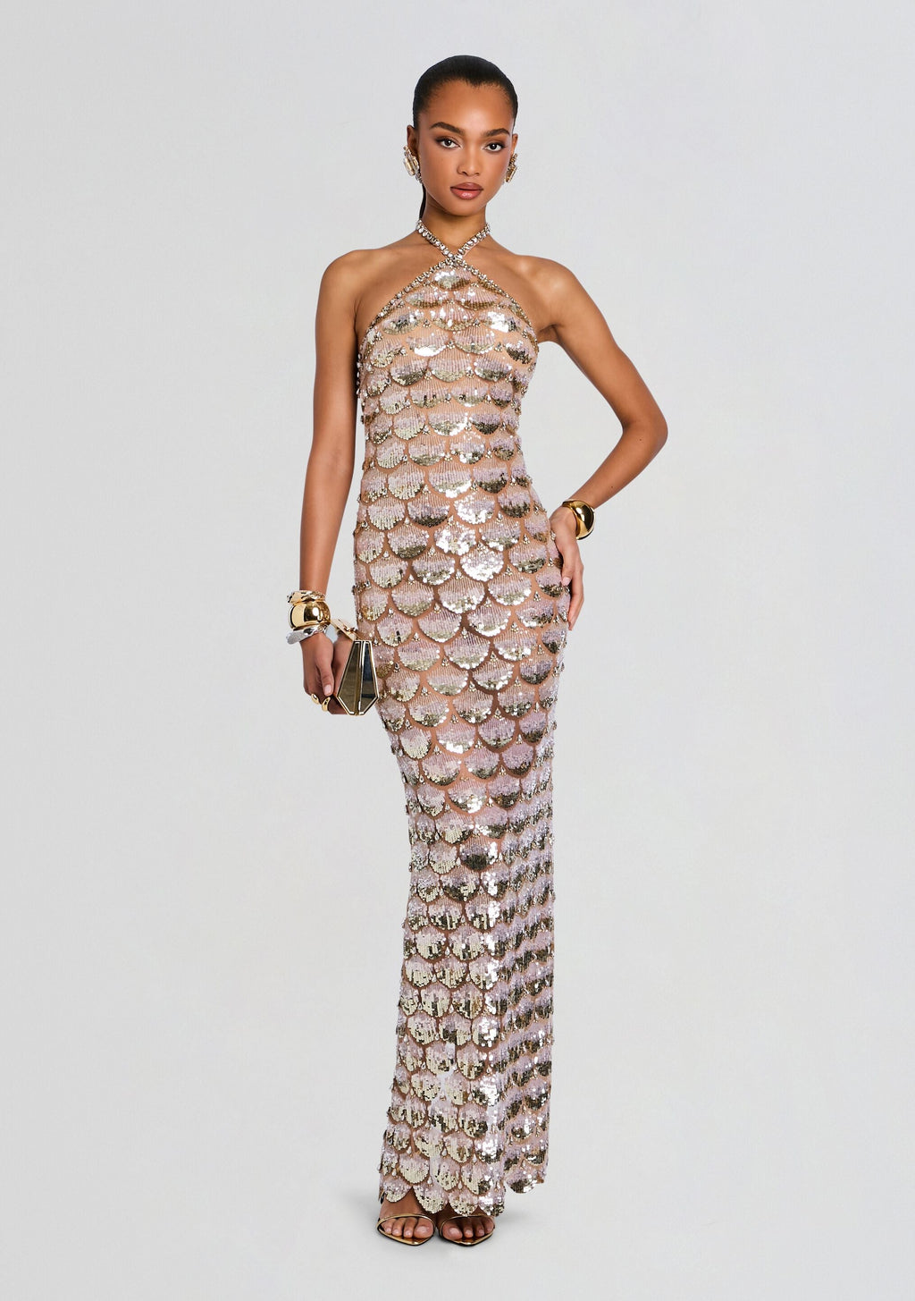 Genovia Embroidered Dress by retrofête in Nude/Champagne, product image 1