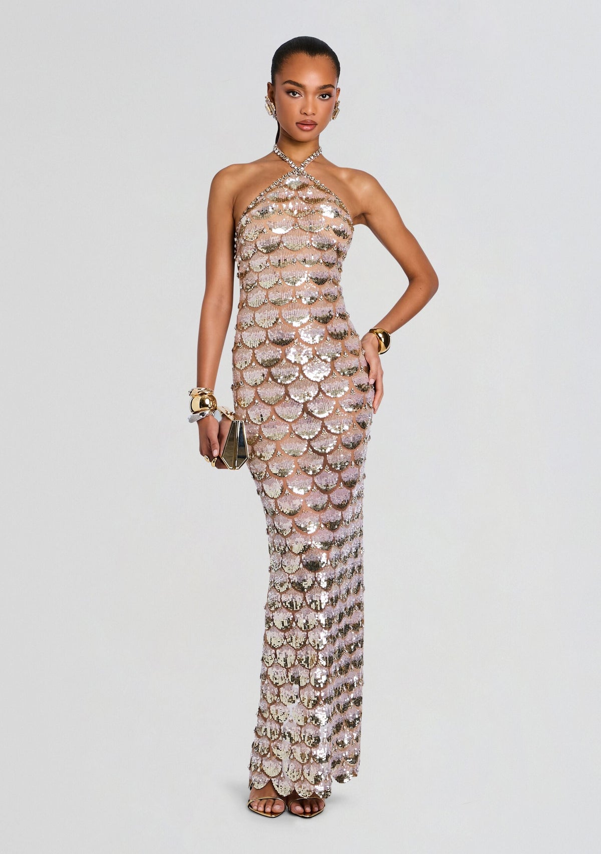 Genovia Embroidered Dress by retrofête in Nude/Champagne, product image 1