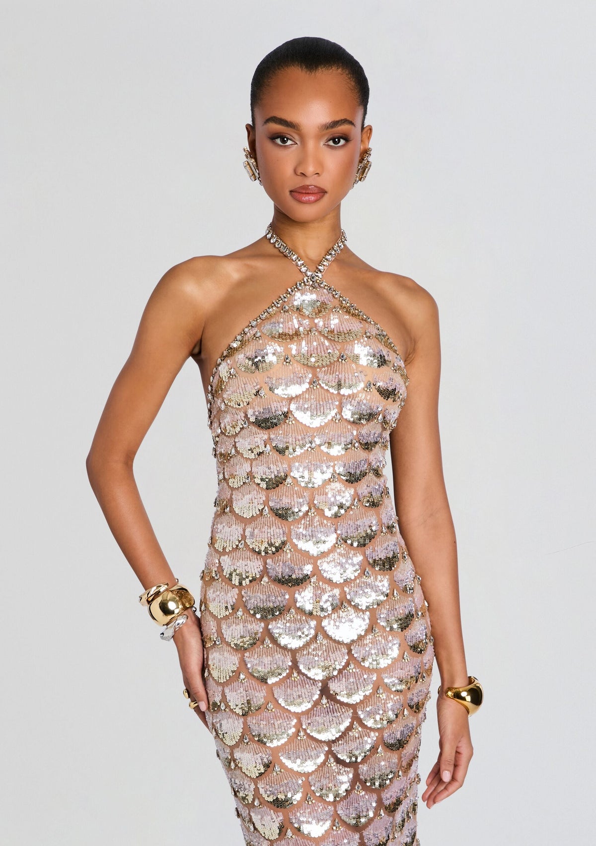 Genovia Embroidered Dress by retrofête in Nude/Champagne, product image 5
